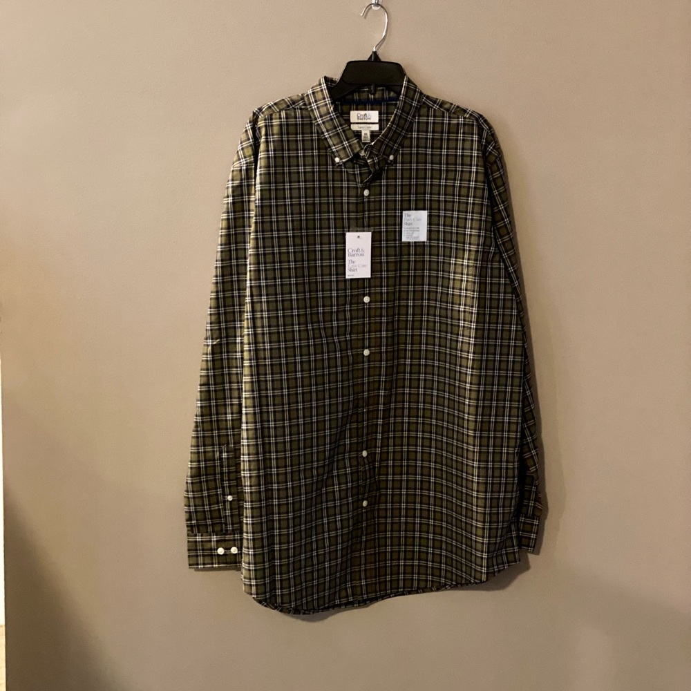 NWT Croft & Barrow Button Down Collared Shirt Olive & Navy Plaid Size Size XXLT